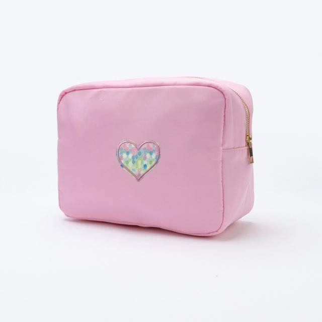 Baby Pink Extra Large Nylon Bag with Heart