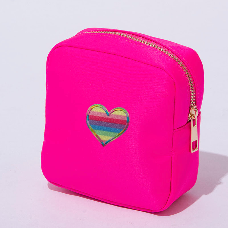 Hot Pink Small Nylon Bag with Heart